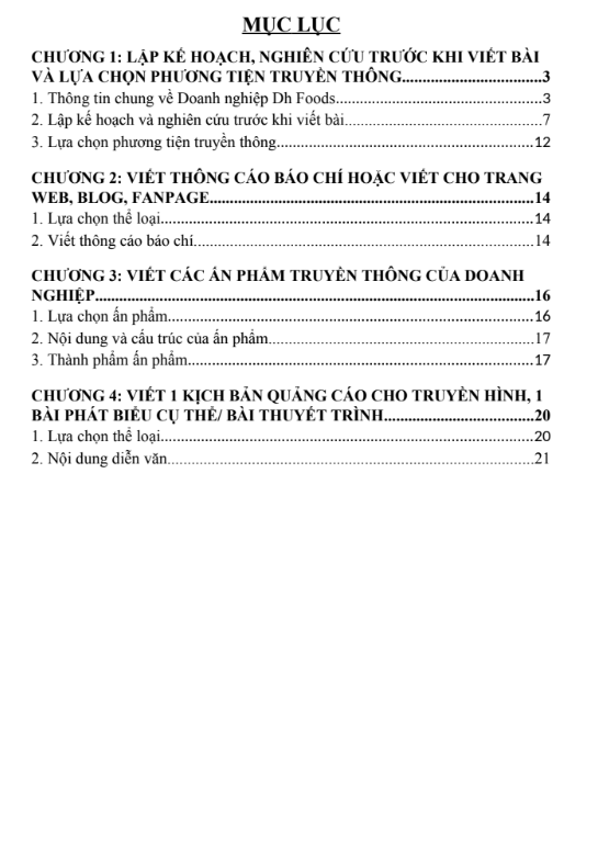 Mục lục ASSIGNMENT Kỹ Năng Viết PR - Dh Foods Giờ quà yêu thương PRE203 - CD FPT