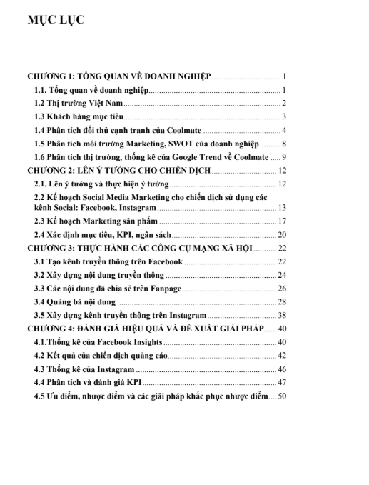 ASSIGNMENT Marketing Mạng Xã Hội COOL MATE everyday excitement - Cao đẳng FPT 7 Mục lục ASSIGNMENT Marketing Mạng Xã Hội COOL MATE everyday excitement - Cao đẳng FPT