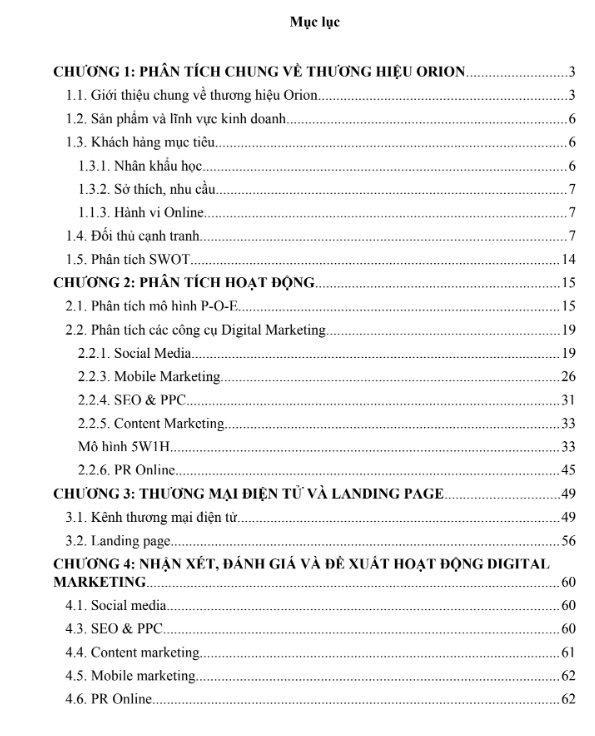 Mục lục ASSIGNMENT NHẬP MÔN DIGITAL MARKETING THƯƠNG HIỆU ORION - CD FPT
