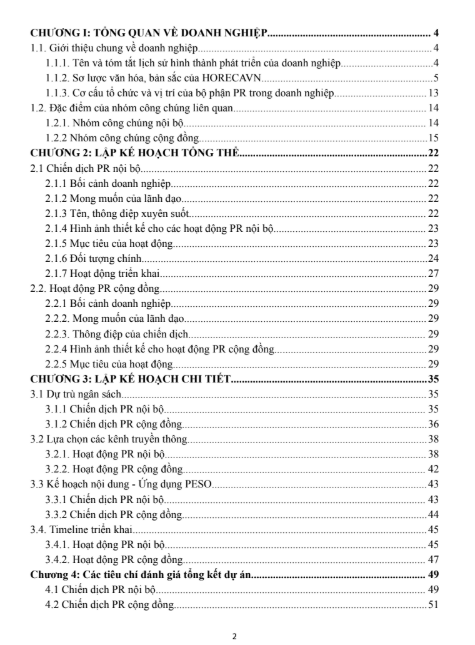 Mục lục ASSIGNMENT PR NỘI BỘ & PR CỘNG ĐỒNG HORECAVN - Cao đẳng FPT