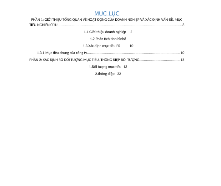 Mục lục ASSIGNMENT QUAN HỆ CÔNG CHÚNG HOẠCH ĐỊNH CHIẾN LƯỢC PR CHO SẢN PHẨM NƯỚC GIẢI KHÁT TRÀ XANH KHÔNG ĐỘ TÂN HIỆP PHÁT - Cao đẳng Thực hành FPT
