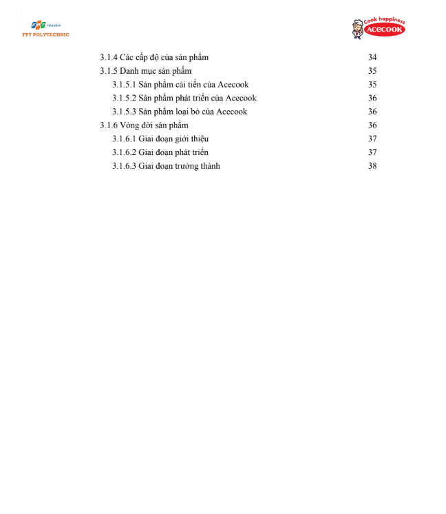Mục lục tài liệu ASSIGNMENT Marketing Căn bản MAR1021 - Nghiên cứu Hoạt động Marketing Hỗn hợp của Công ty Acecook Việt Nam - CĐ FPT