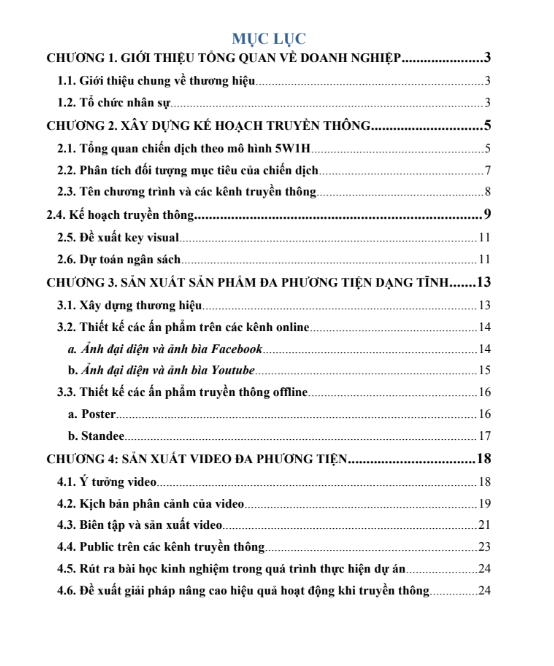 Mục lục tài liệu ASSIGNMENT TRUYỀN THÔNG ĐA PHƯƠNG TIỆN - Cao đẳng FPT