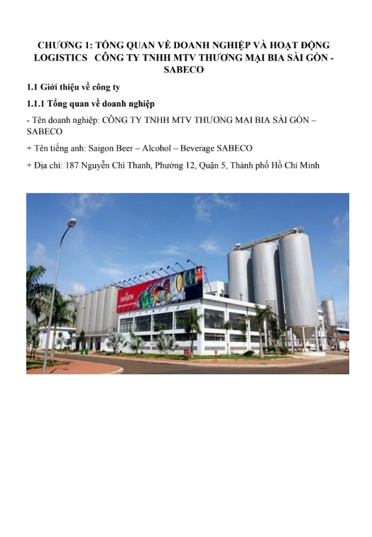 Nội dung (1) ASM NHẬP MÔN LOGISTICS - CĐ FPT - CÔNG TY TNHH MTV THƯƠNG MẠI BIA SÀI GÒN (SABECO)