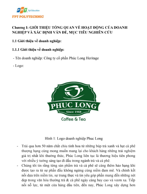 Nội dung (1) ASM Nghiên cứu sự tụt giảm về doanh số bán hàng của sản phẩm Trà Nhãn Sen tại Doanh nghiệp Phúc Long Coffee & Tea TP Hồ Chí Minh - Cao đẳng FPT