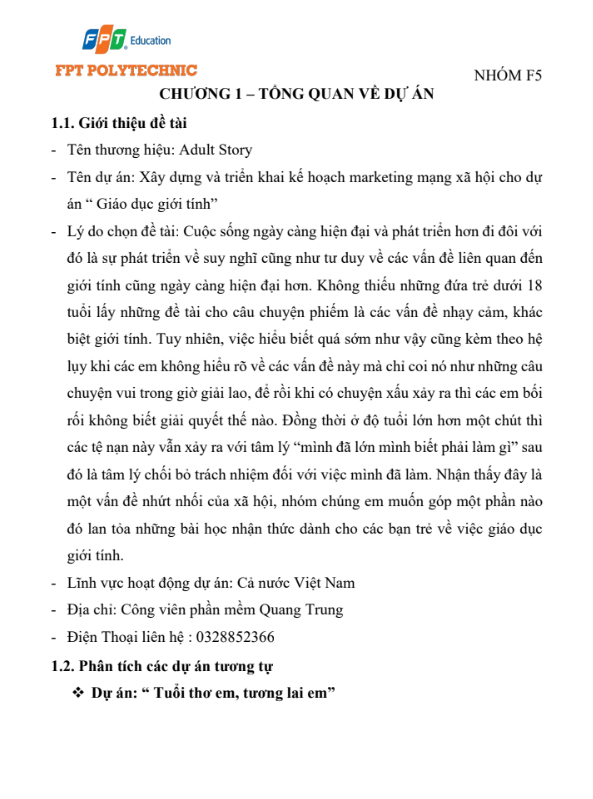 Nội dung (1) ASM Thương mại Điện tử - CĐ FPT - Xây dựng Kế hoạch và Triển khai Marketing Mạng xã hội cho chủ đề Adult Story