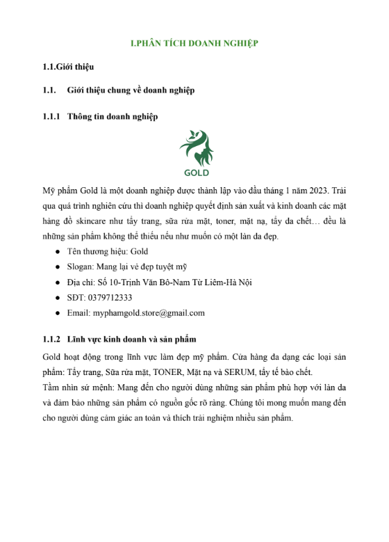 Nội dung (1) Assignment Kỹ thuật phân tích và tổng hợp - Cao đẳng FPT - Mỹ phẩm Gold
