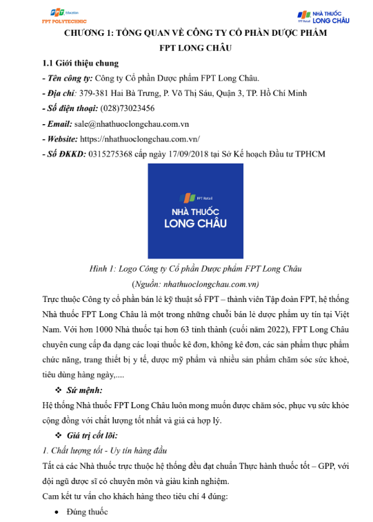 Nội dung (1) Assignment Logistics - Cao đẳng FPT - Công ty cổ phần dược phẩm FPT Long Châu