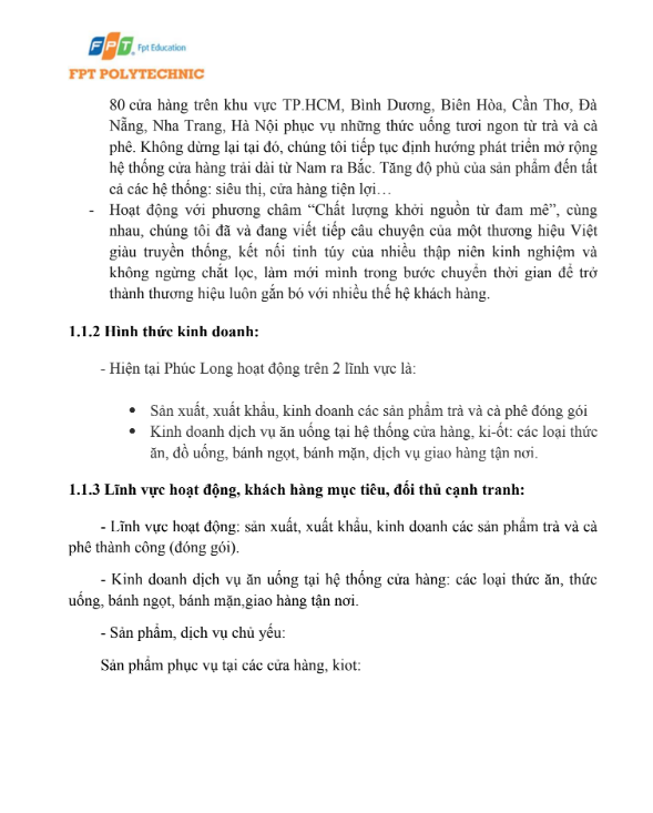 Nội dung (2) ASM Nghiên cứu sự tụt giảm về doanh số bán hàng của sản phẩm Trà Nhãn Sen tại Doanh nghiệp Phúc Long Coffee & Tea TP Hồ Chí Minh - Cao đẳng FPT