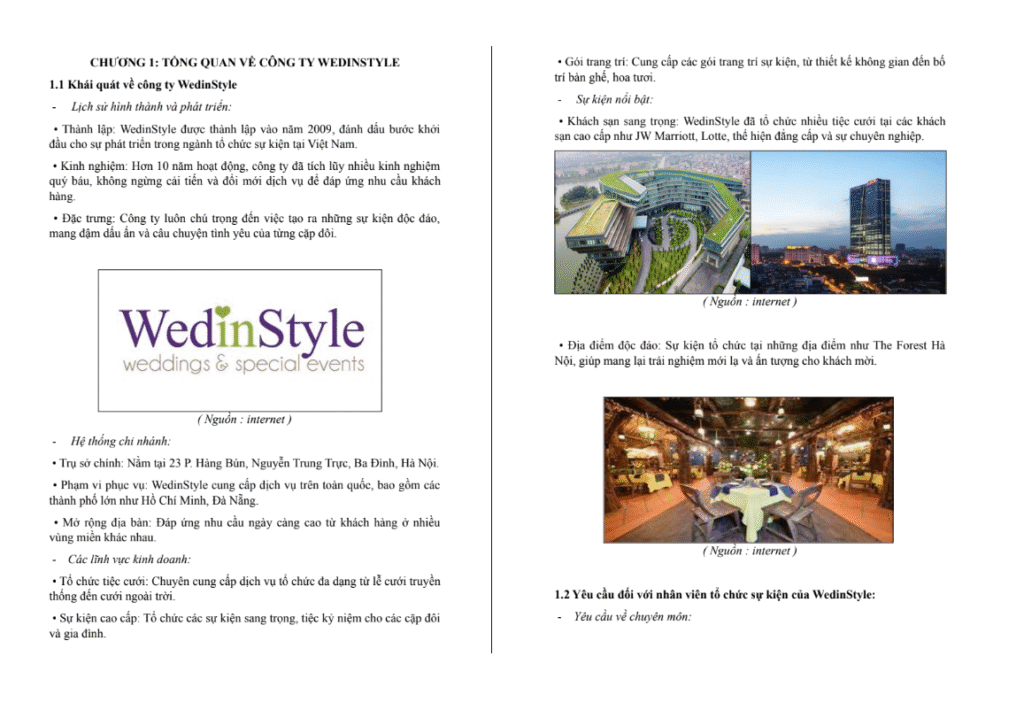 Nội dung ASSIGMENT MÔN QUẢN TRỊ SỰ KIỆN - TÌM HIỂU VỀ CÔNG TY WEDINSTYLE TỔ CHỨC SỰ KIỆN - Cao đẳng FPT