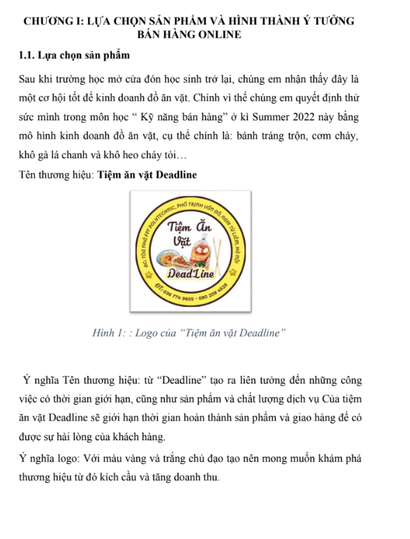 Nội dung ASSIGNMENT KỸ NĂNG BÁN HÀNG - Cao đẳng Thực hành FPT - Tiệm ăn vặt Dealine