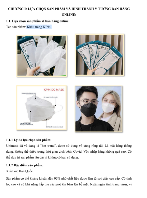 Nội dung ASSIGNMENT KỸ NĂNG BÁN HÀNG - Khẩu trang KF94 - Cao đẳng FPT