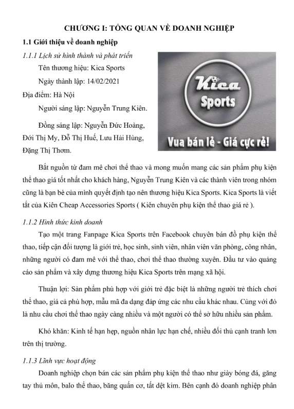 Nội dung ASSIGNMENT MARKETING TRÊN MẠNG XÃ HỘI - Cao đẳng FPT - Thương hiệu Kica Sports