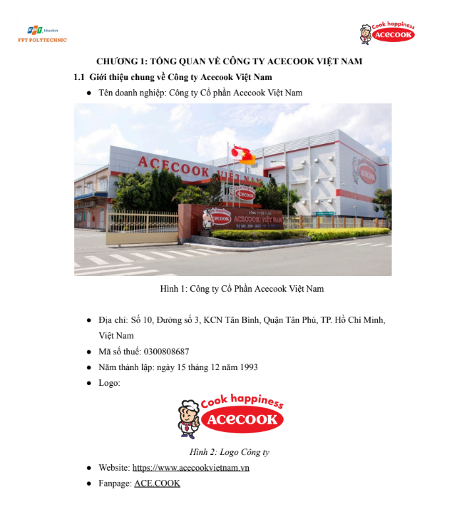 Nội dung ASSIGNMENT Marketing Căn bản MAR1021 - Nghiên cứu Hoạt động Marketing Hỗn hợp của Công ty Acecook Việt Nam - CĐ FPT