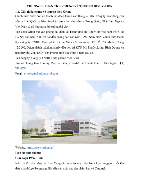 Nội dung ASSIGNMENT NHẬP MÔN DIGITAL MARKETING THƯƠNG HIỆU ORION - CD FPT
