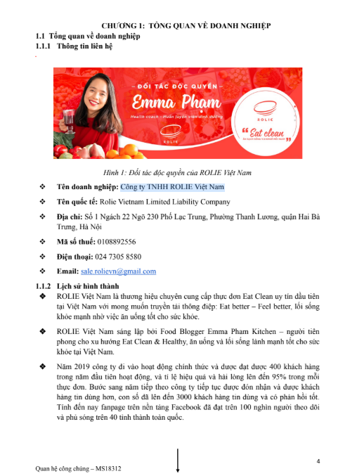 ASSIGNMENT QUAN HỆ CÔNG CHÚNG - CD FPT - Công ty TNHH ROLIE Việt Nam 5 Nội dung ASSIGNMENT QUAN HỆ CÔNG CHÚNG - CD FPT - Công ty TNHH ROLIE Việt Nam