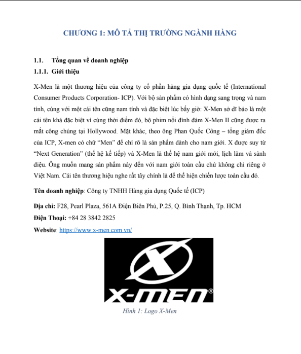 Nội dung Assignment Hành vi Khách hàng - Phân tích hành vi người tiêu dùng đối với sản phẩm X-Men - Cao đẳng FPT