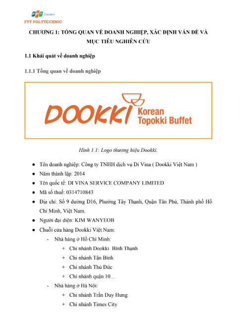 Nội dung Assignment Nghiên cứu Marketing - Thương hiệu Dookki - CD FPT