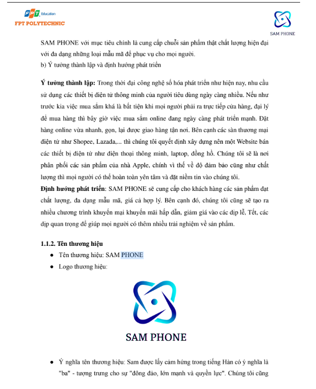 Nội dung tài liệu ASM Xây dựng Website Thương mại Điện tử - Thương hiệu Sam Phon - trường CĐ FPT