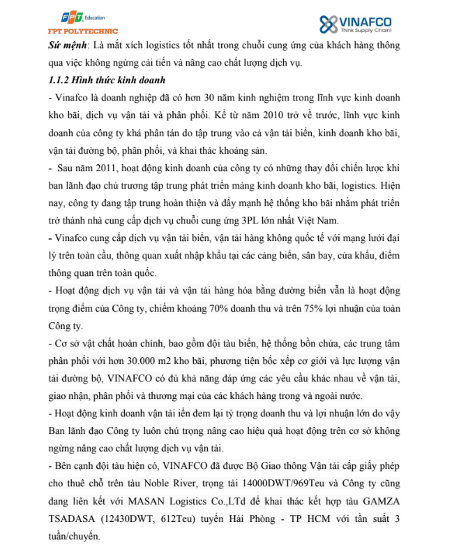 ASSIGNMENT Vận tải giao nhận hàng hóa Vinafco - trường Cao đẳng FPT 8 Nội dung tài liệu ASSIGNMENT Vận tải giao nhận hàng hóa Vinafco - trường Cao đẳng FPT