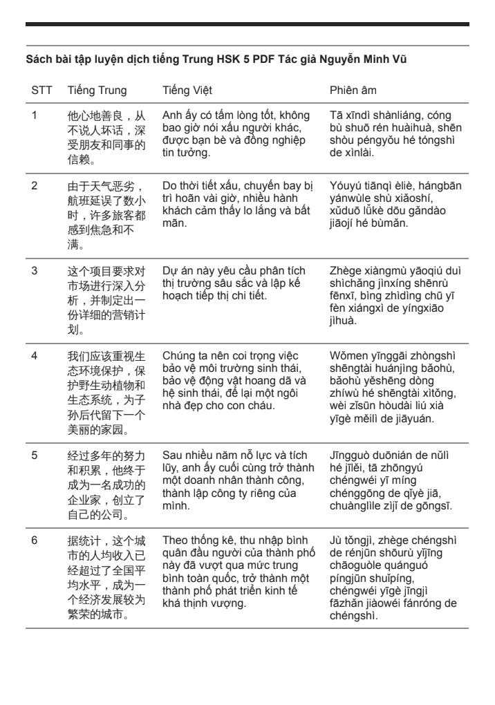 TÀI LIỆU BÀI TẬP LUYỆN DỊCH TIẾNG TRUNG HSK5 GIÁO TRÌNH LUYỆN THI HSK 9 CẤP PDF trang 2