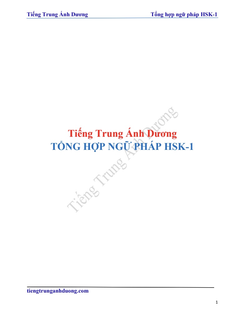 TÀI LIỆU TỔNG HỢP NGỮ PHÁP HSK1 TIẾNG TRUNG ÁNH DƯƠNG PDF trang 1
