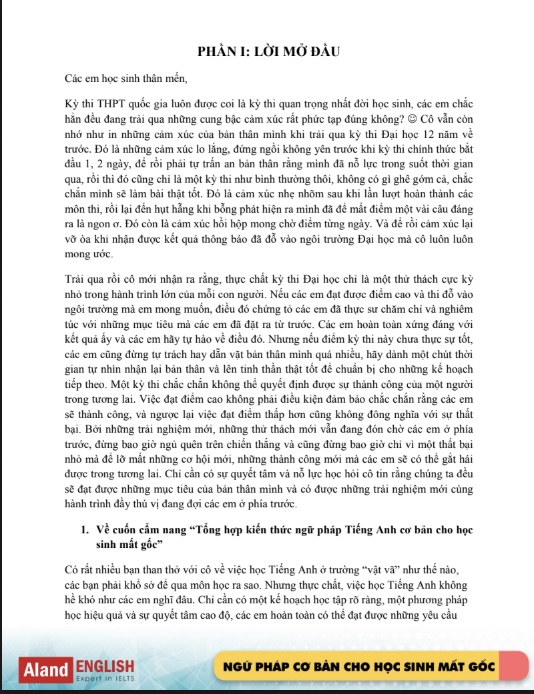 Ngữ pháp Tiếng Anh cho học sinh mất gốc PDF – Aland English
