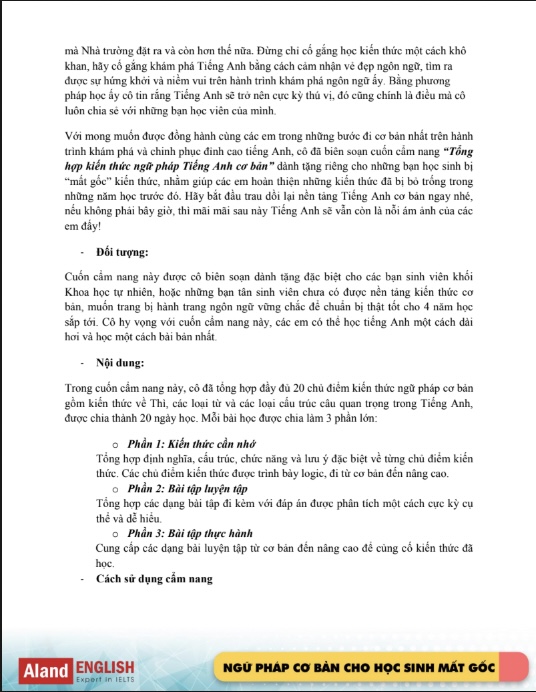 Ngữ pháp Tiếng Anh cho học sinh mất gốc PDF – Aland English