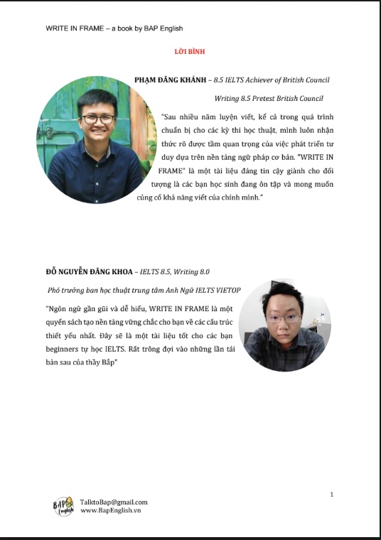 Write in Frame PDF – Hướng dẫn viết câu cơ bản của Ngô Quốc Võ. Tài liệu luyện viết tiếng Anh, phù hợp cho người mới học và luyện thi IELTS.