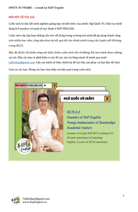 Write in Frame PDF – Hướng dẫn viết câu cơ bản của Ngô Quốc Võ. Tài liệu luyện viết tiếng Anh, phù hợp cho người mới học và luyện thi IELTS.