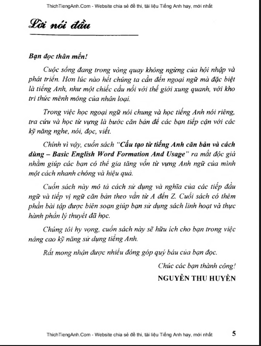 Sách Cấu Tạo Từ Tiếng Anh Căn Bản Và Cách Dùng PDF – Basic English Word Formation & Usage