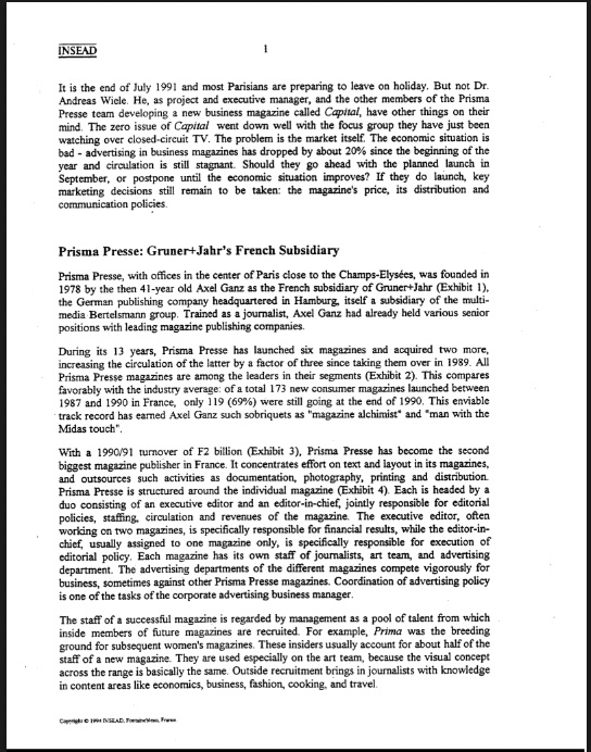 Case Study Insead: Phân Tích Chiến Lược Tạp Chí Capital Và Prisma Presse (PDF Tải Miễn Phí)