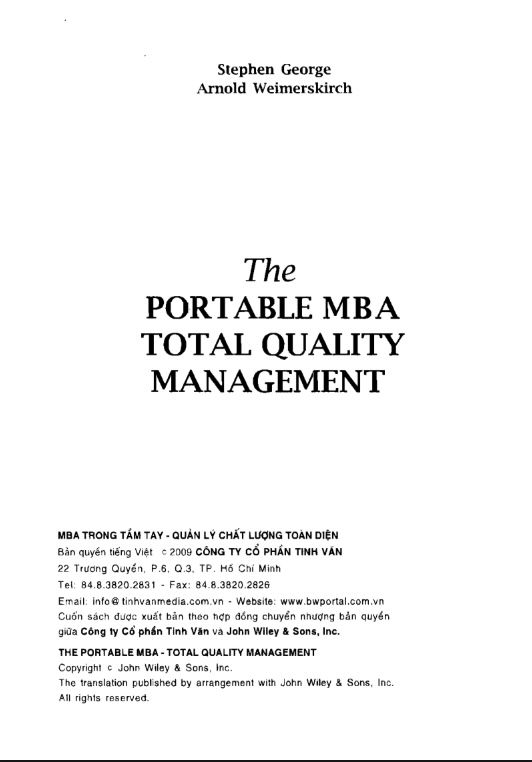 MBA Trong Tầm Tay – Quản Lý Chất Lượng Toàn Diện (TQM)