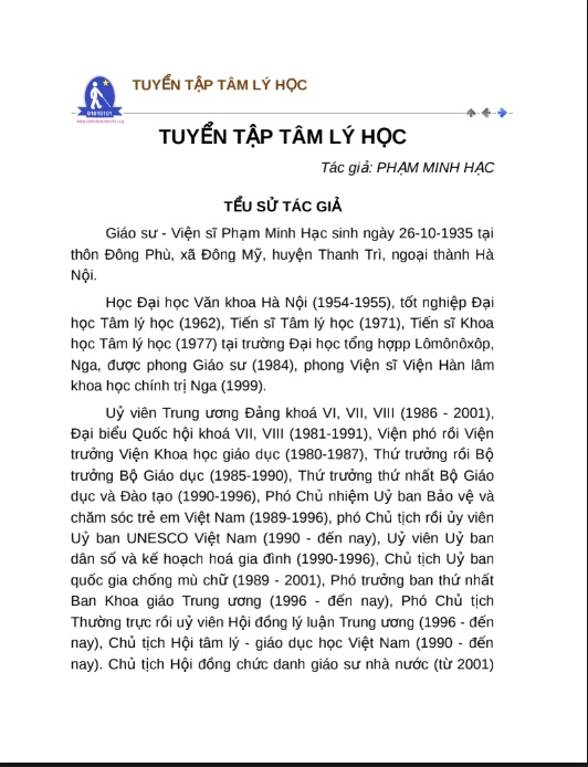 Tuyển Tập Tâm Lý Học – Công Trình Của GS Phạm Minh Hạc