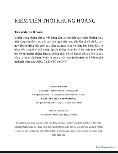 Sách Kiếm tiền thời khủng hoảng PDF : Thoát khỏi các trò lừa đảo khi thị trường suy thoái 6 Kiếm tiền thời khủng hoảng: Thoát khỏi các trò lừa đảo khi thị trường suy thoái