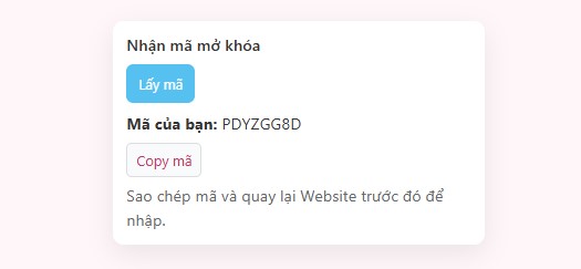 Nhấn vào nút copy mã và trở lại web trước đó để lấy mã