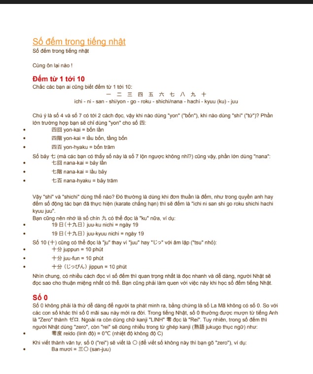 Số đếm trong tiếng Nhật cho người Việt PDF tải FREE