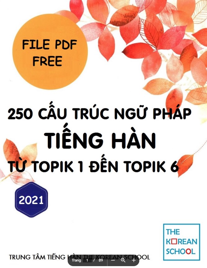 Tải 250 cấu trúc ngữ phá tiếng Hàn Topik 1-6 PDF Free
