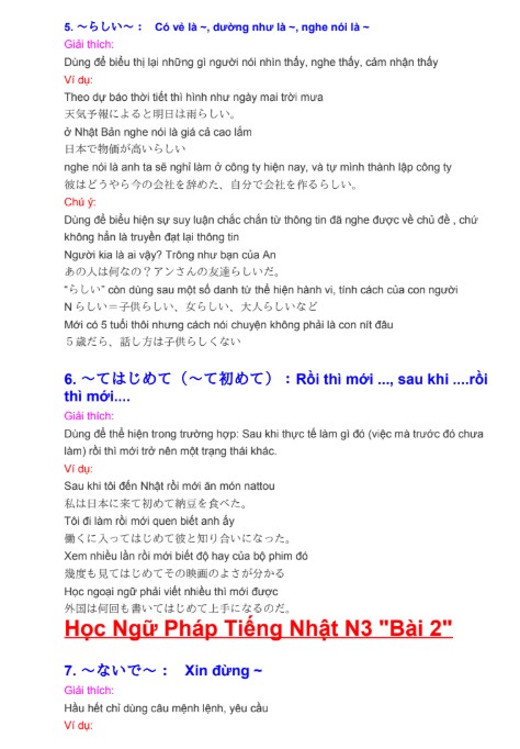 Tài Liệu Học Ngữ Pháp Tiếng Nhật N3 Bài 1 PDF tải FREE