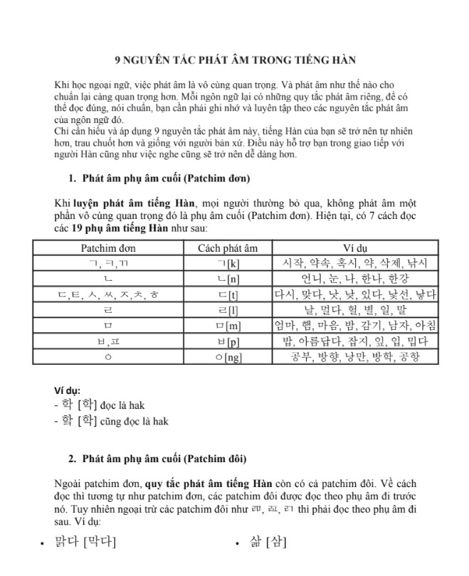 Tài liệu 9 nguyên tắc phát âm trong tiếng Hàn PDF FREE
