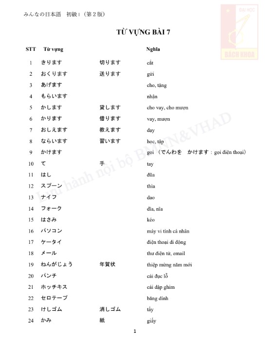 Từ vựng tiếng Nhật ĐH Bách khoa HN viện ngoại ngữ PDF FREE 5 Từ vựng tiếng Nhật ĐH Bách khoa HN viện ngoại ngữ PDF FREE