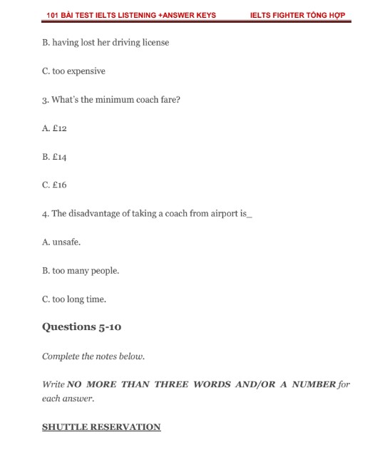 101 bài test IELTS listening Có Đáp Án PDF tải FREE - IELTS FIGHTER 4 101 bài test IELTS listening + answer keys PDF tải MIỄN PHÍ