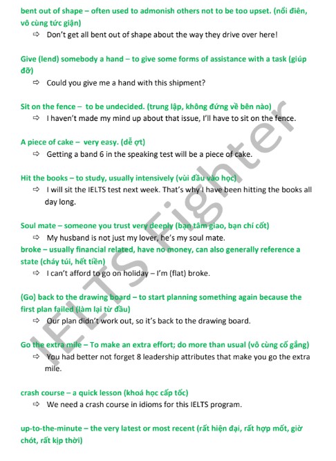 120+ thành ngữ trong IELST speaking, target band 8+ PDF FREE