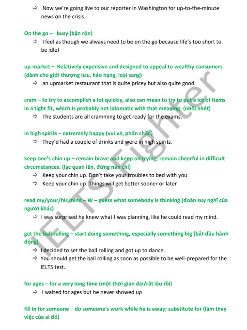 120+ thành ngữ trong IELST speaking, target band 8+ PDF FREE