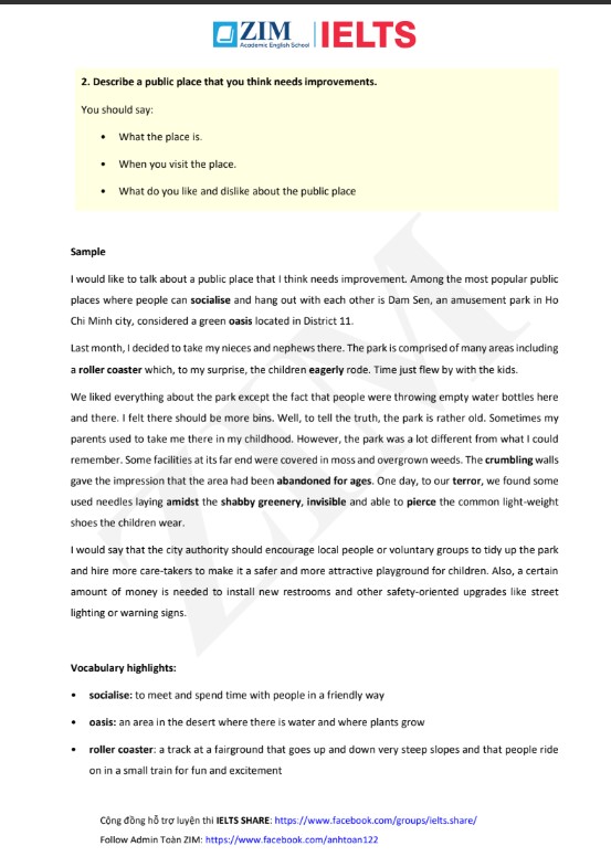 179 Bài mẫu BAND 8+ IELTS Speaking Part 2 PDF tải FREE