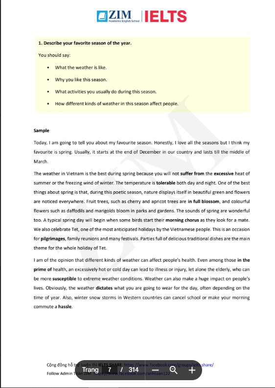 179 Bài mẫu BAND 8+ IELTS Speaking Part 2 PDF tải FREE