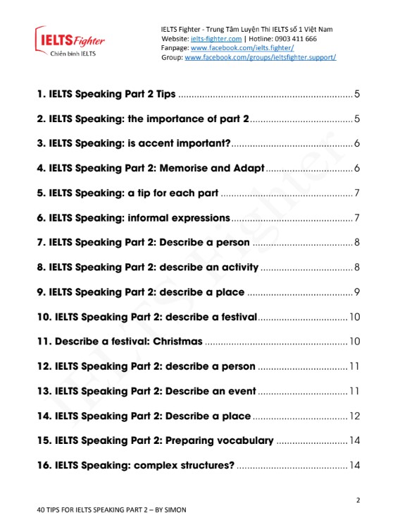 40 Tips Luyện IELTS speaking part 2 PDF FREE - Nội bộ IELTS FIGHTER