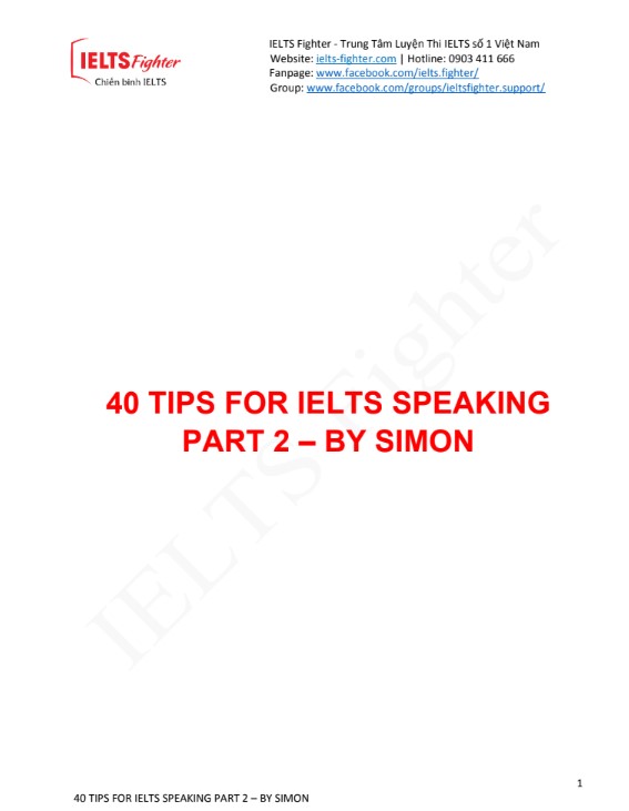40 Tips Luyện IELTS speaking part 2 PDF FREE - Nội bộ IELTS FIGHTER