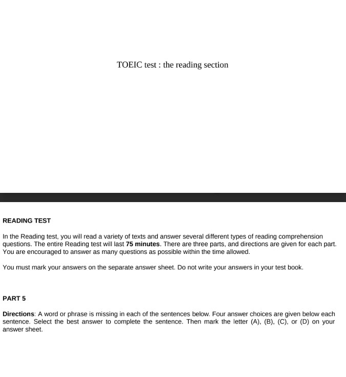 Đề thi TOEIC Reading Test có đáp án PDF tải FREE
