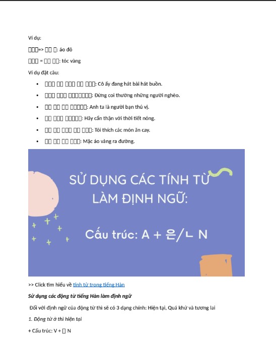 Full Tài liệu Định ngữ trong tiếng Hàn PDF tải FREE